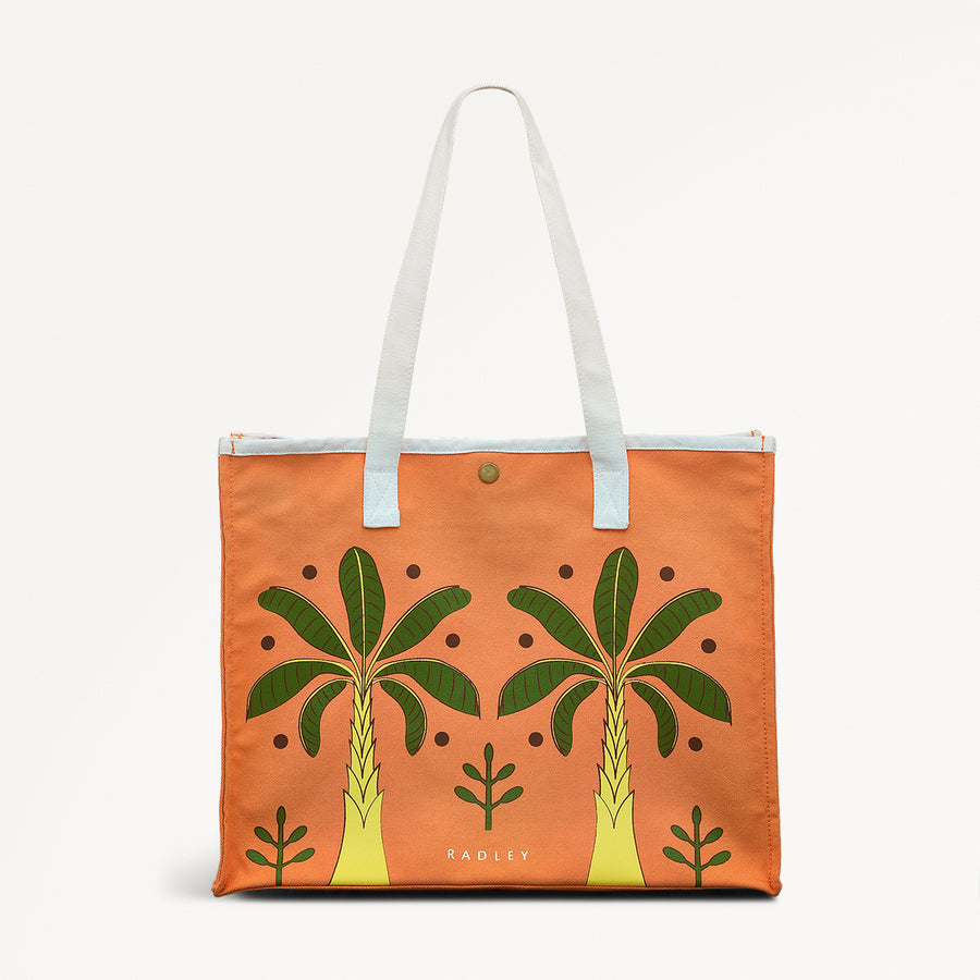 Paradise Palms Fabric Large Open Top Tote in Peach Cobbler - 111365