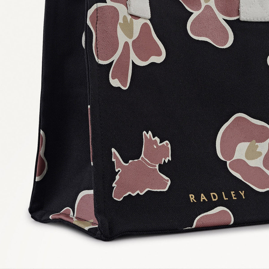 Abstract Floral Fabric Small Open Top Grab in Black - 111372