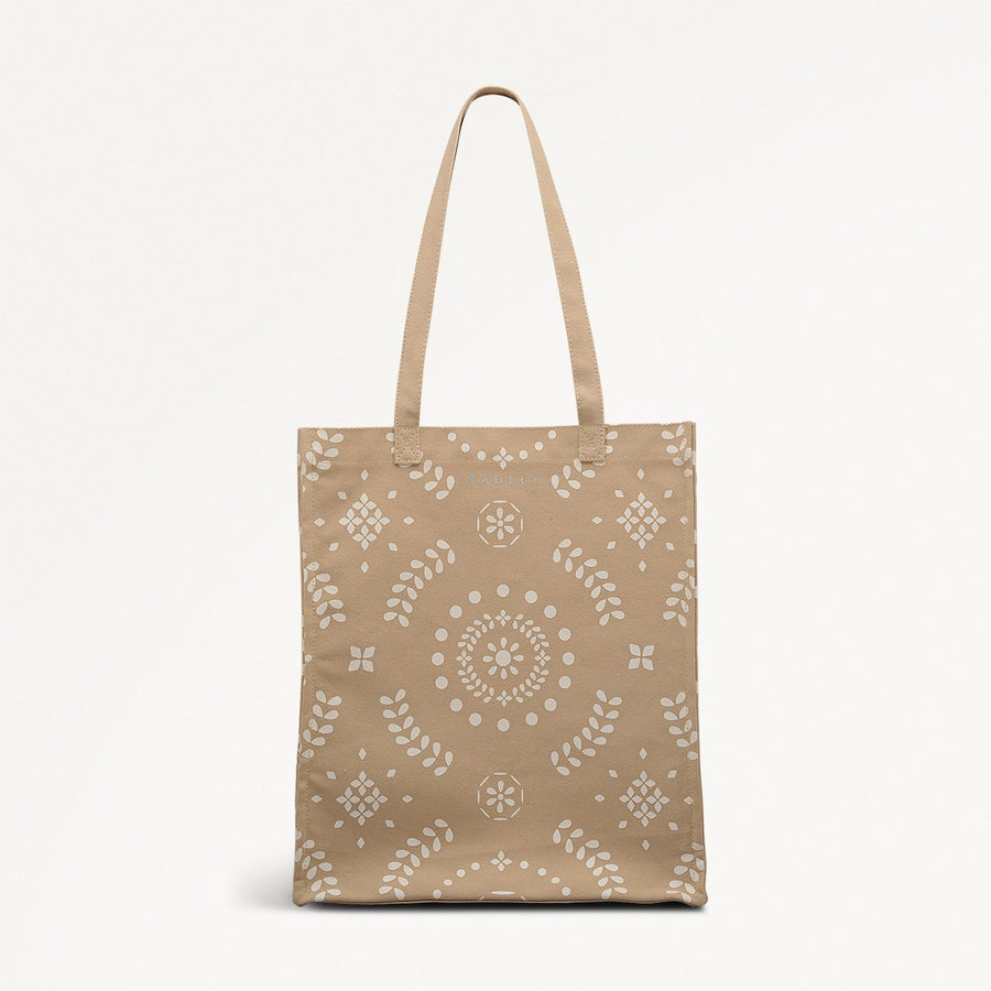 Broderie Floral Fabric Medium Open Top Tote in Stone - 111373