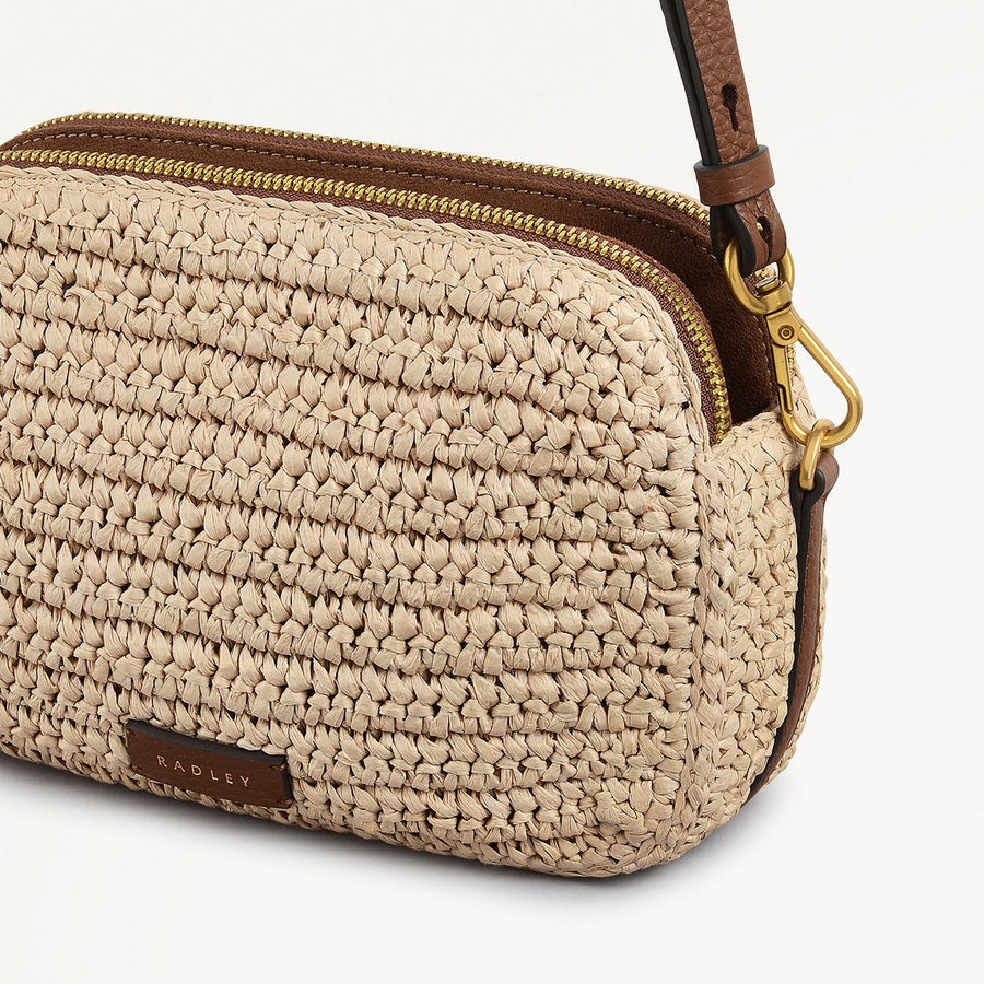 Dukes Place Leather Medium Ziptop Cross Body Bag in Natural - 111374