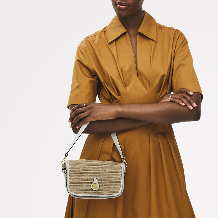 Bathurst Mews Leather Small Flapover Cross Body Bag in Natural - 111376