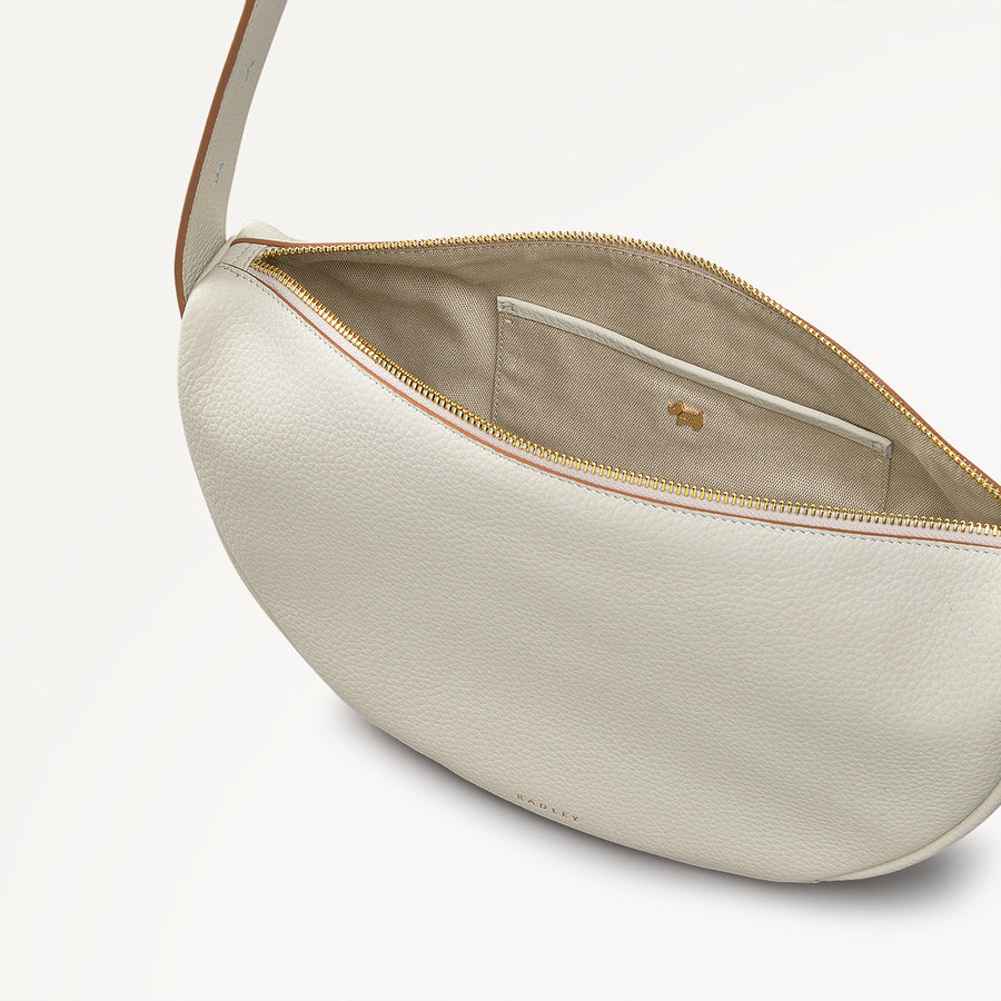 Dukes Place Leather Medium Ziptop Sling Bag in Chalk - 111388