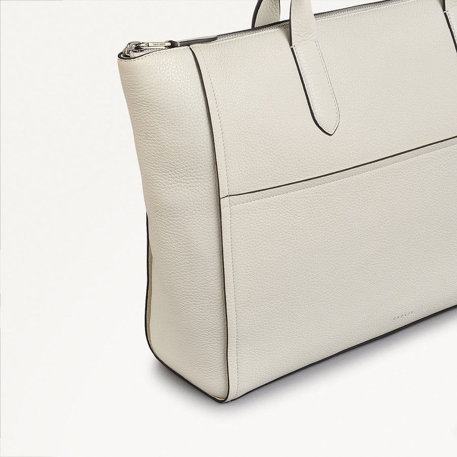 Oak Street Leather Medium Ziptop Tote Bag in Chalk - 111391