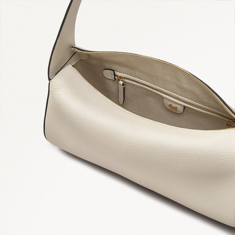 Abbey Mews Leather Small Ziptop Shoulder Bag in Chalk - 111406