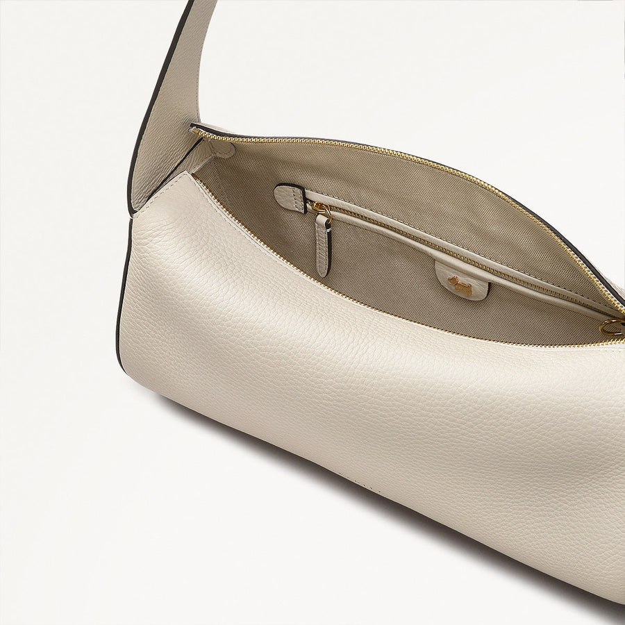 Abbey Mews Leather Small Ziptop Shoulder Bag in Chalk - 111406