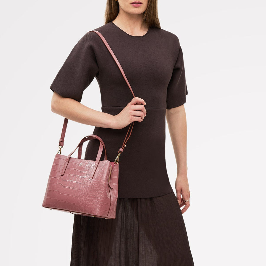 Dukes Place Leather Medium Ziptop Grab Bag in French Rose - 111410