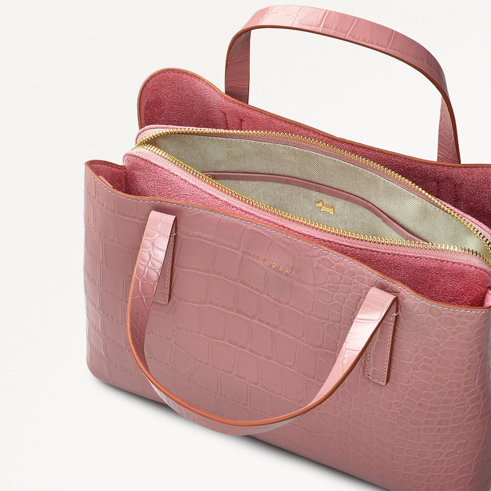 Dukes Place Leather Medium Ziptop Grab Bag in French Rose - 111410