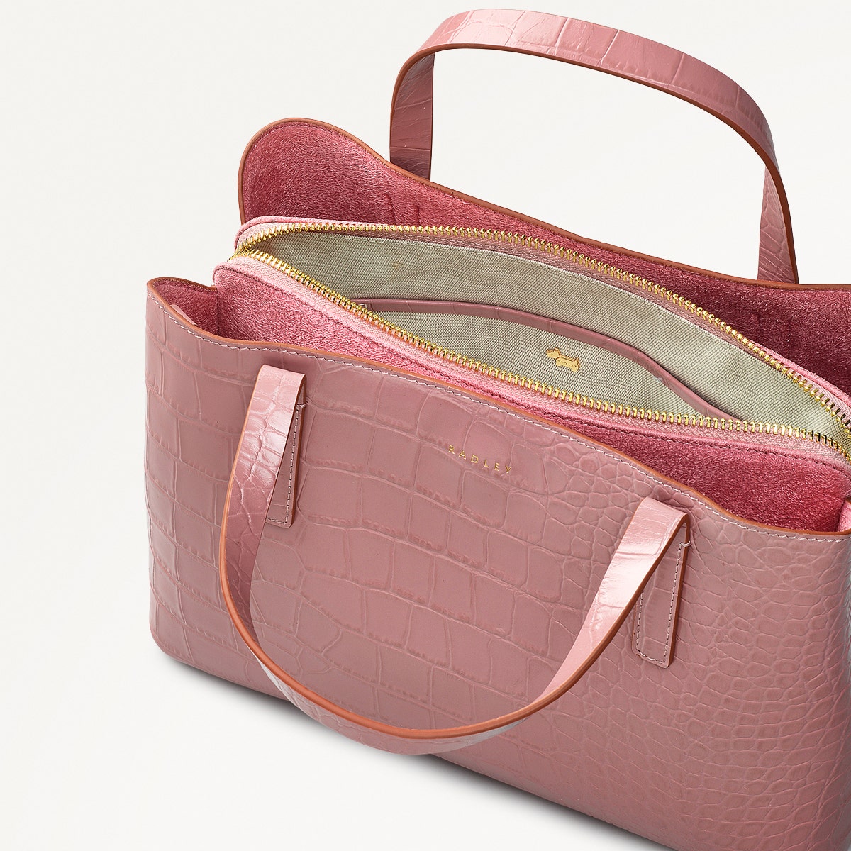 Dukes Place Leather Medium Ziptop Grab Bag in French Rose - 111410