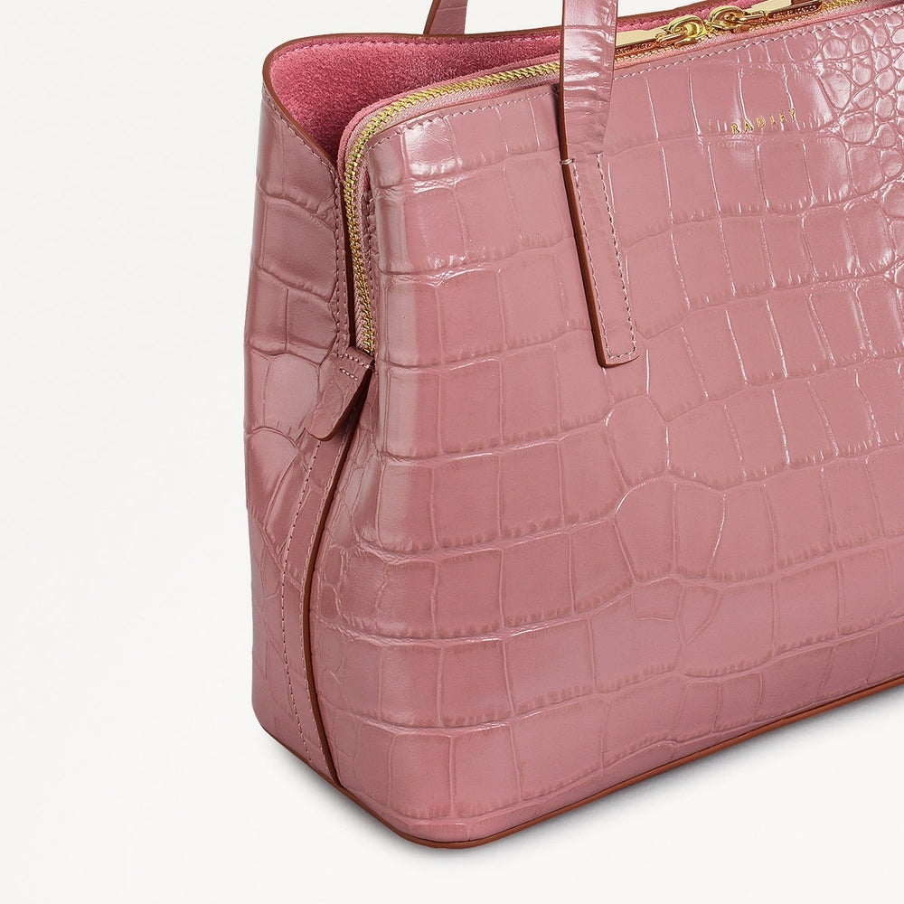 Dukes Place Leather Medium Ziptop Grab Bag in French Rose - 111410