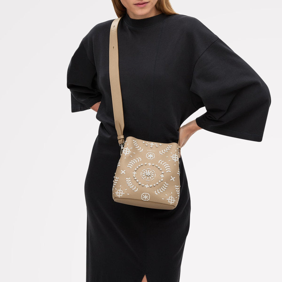 Dukes Place Leather Small Compartment Cross Body Bag in Stone - 111412