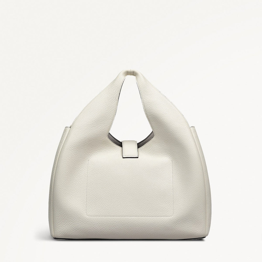 Sloane Street Leather Medium Ziptop Grab Bag in Chalk - 111414