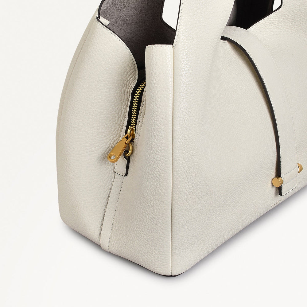 Sloane Street Leather Medium Ziptop Grab Bag in Chalk - 111414