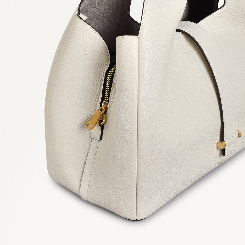 Sloane Street Leather Medium Ziptop Grab Bag in Chalk - 111414