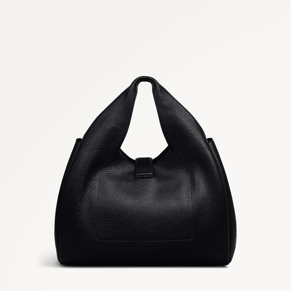 Sloane Street Leather Medium Ziptop Grab Bag in Black - 111415
