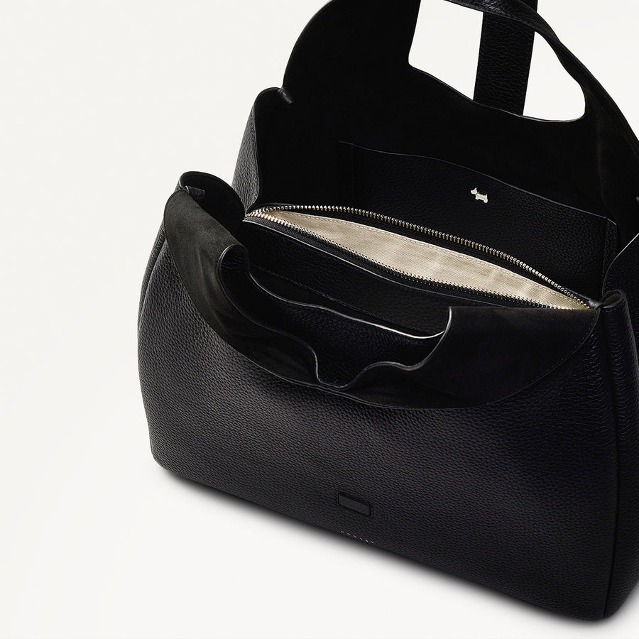 Sloane Street Leather Medium Ziptop Grab Bag in Black - 111415