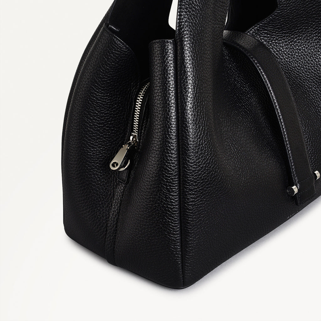 Sloane Street Leather Medium Ziptop Grab Bag in Black - 111341