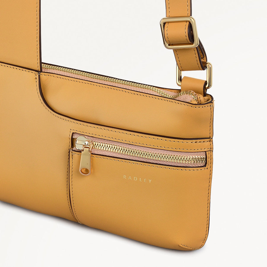 Pockets Leather Mini Ziptop Cross Body Bag in Pecan - 111429