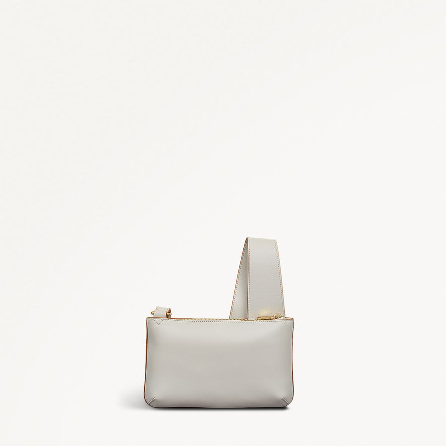 Pockets Leather Mini Ziptop Cross Body Bag in Chalk - 111430