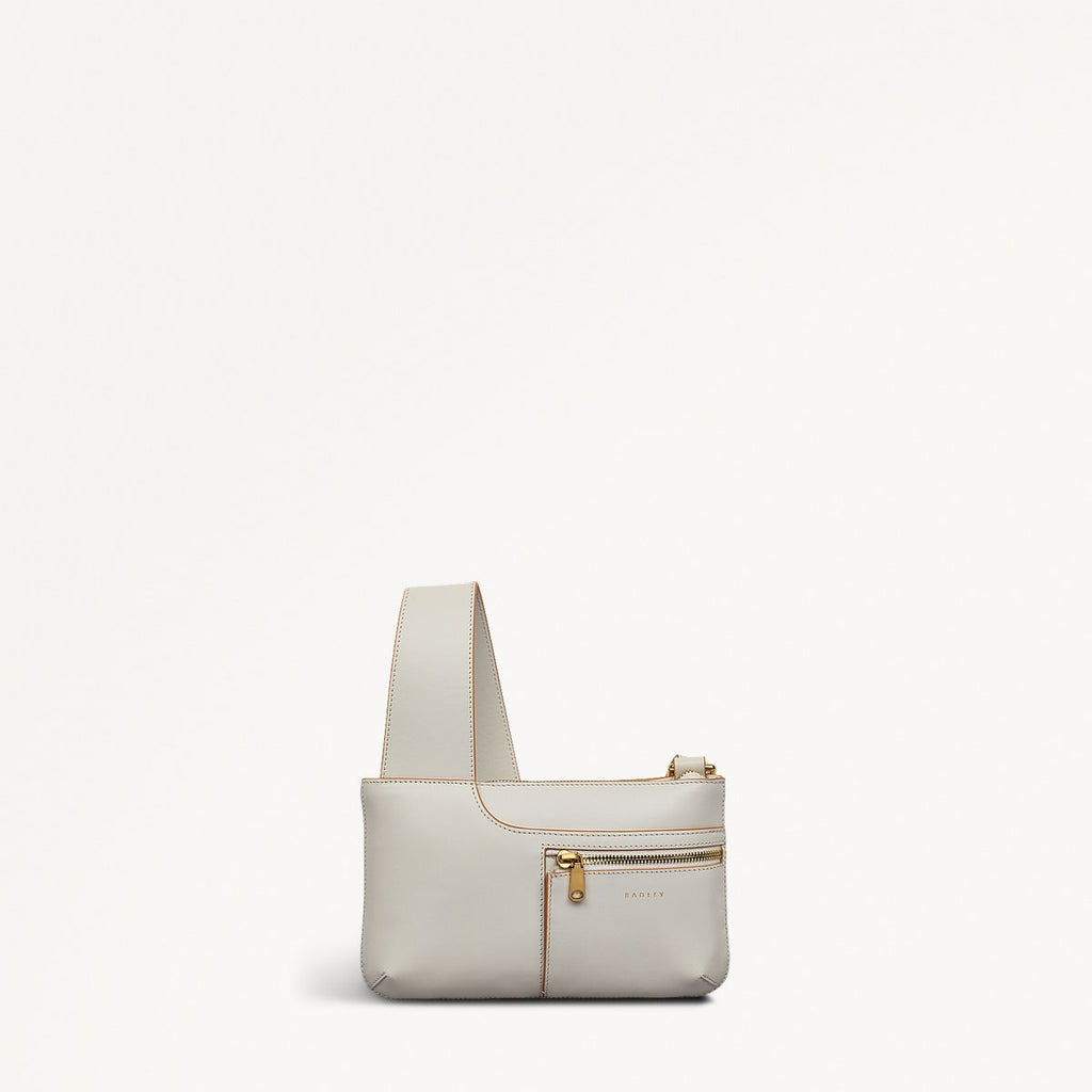 Pockets Leather Mini Ziptop Cross Body Bag in Chalk - 111430
