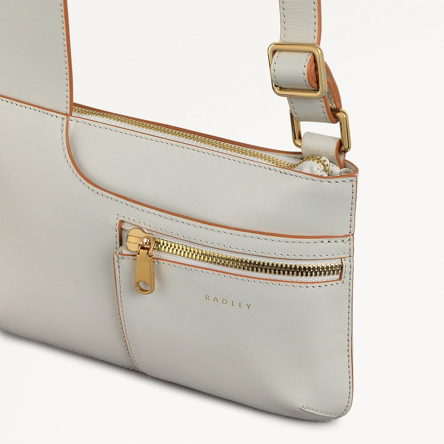 Pockets Leather Mini Ziptop Cross Body Bag in Chalk - 111430