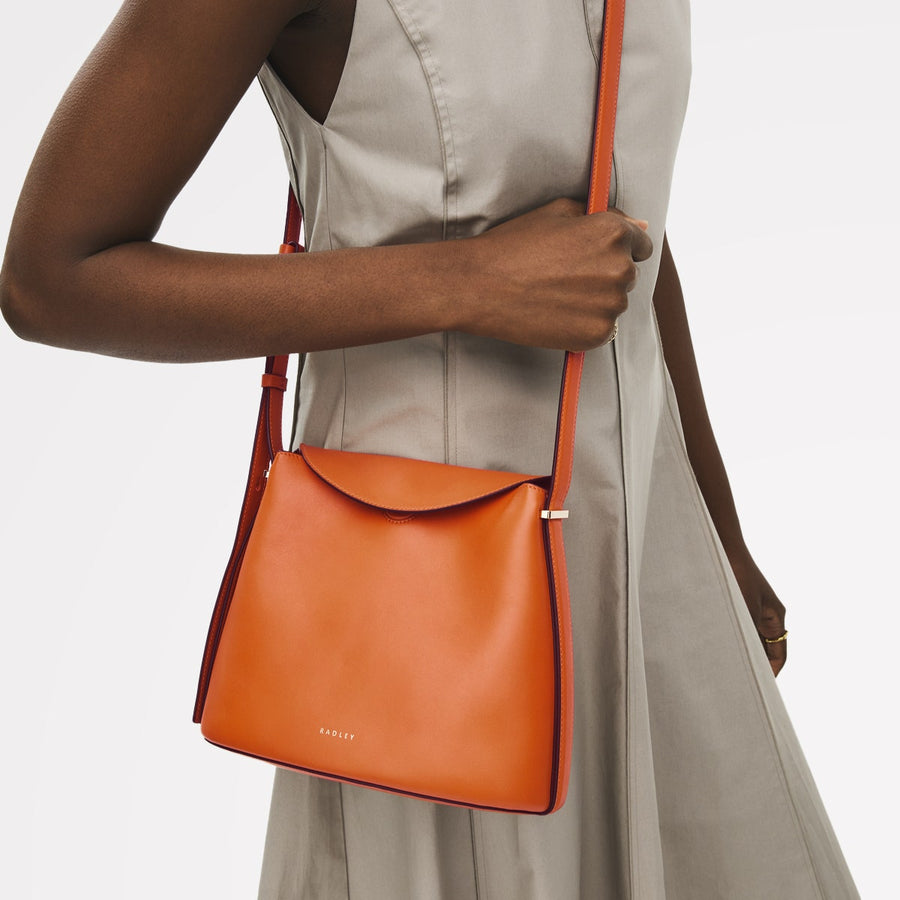 Lattimer Place Leather Small Flapover Cross Body Bag in Orange Peel - 111434