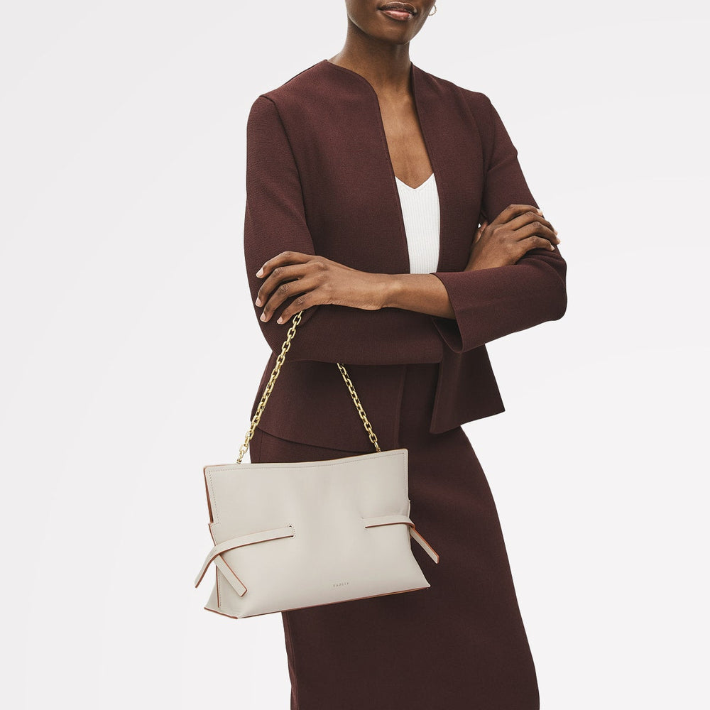 Fleet Street Leather Medium Open Top Clutch Bag in Chalk - 111435