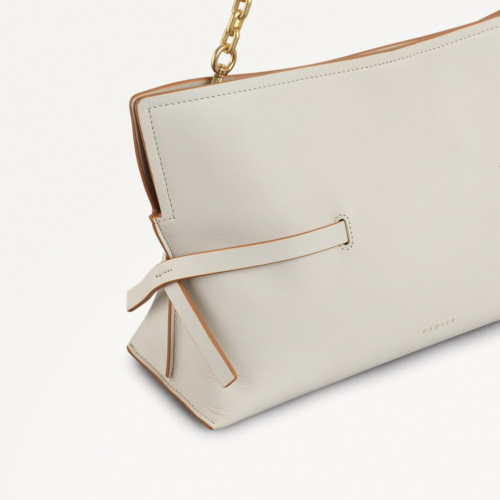 Fleet Street Leather Medium Open Top Clutch Bag in Chalk - 111435