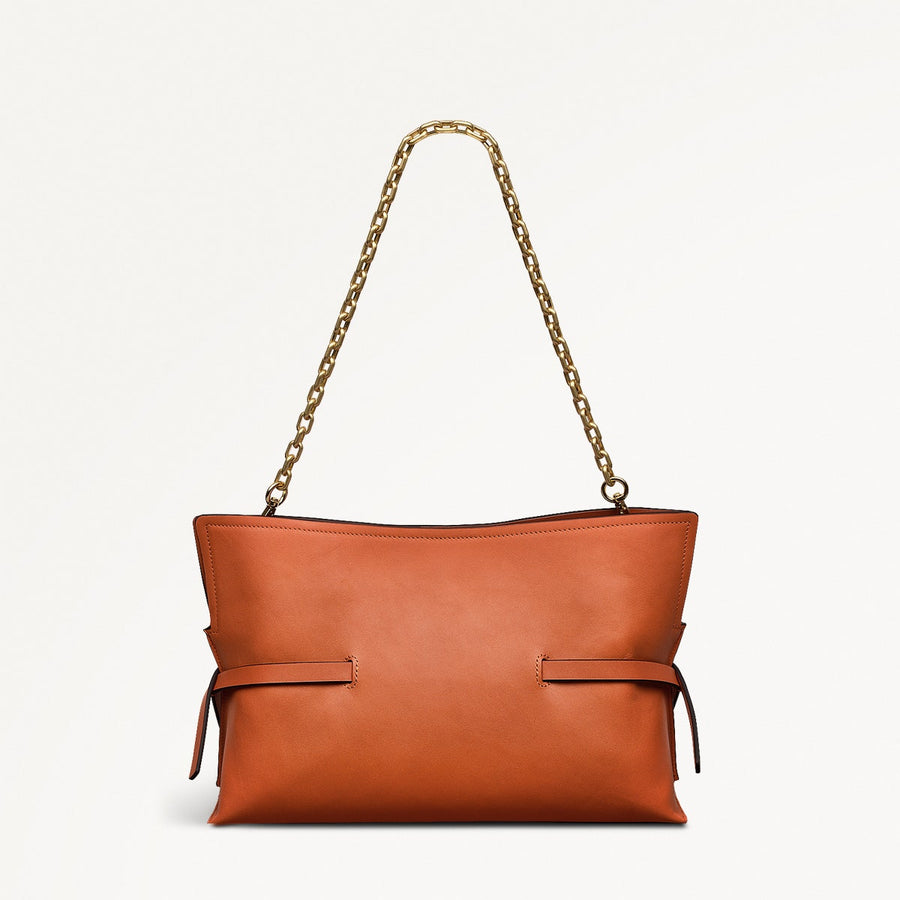 Fleet Street Leather Medium Open Top Clutch Bag in Orange Peel - 111436