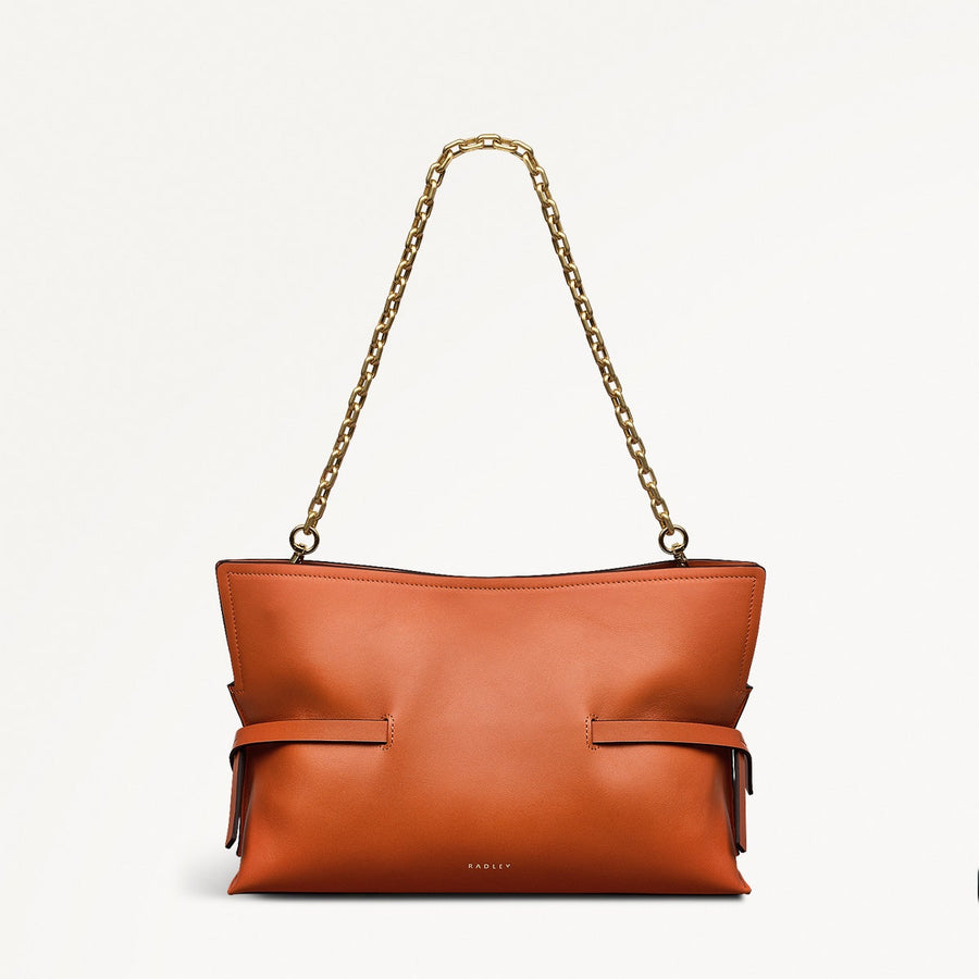 Fleet Street Leather Medium Open Top Clutch Bag in Orange Peel - 111436