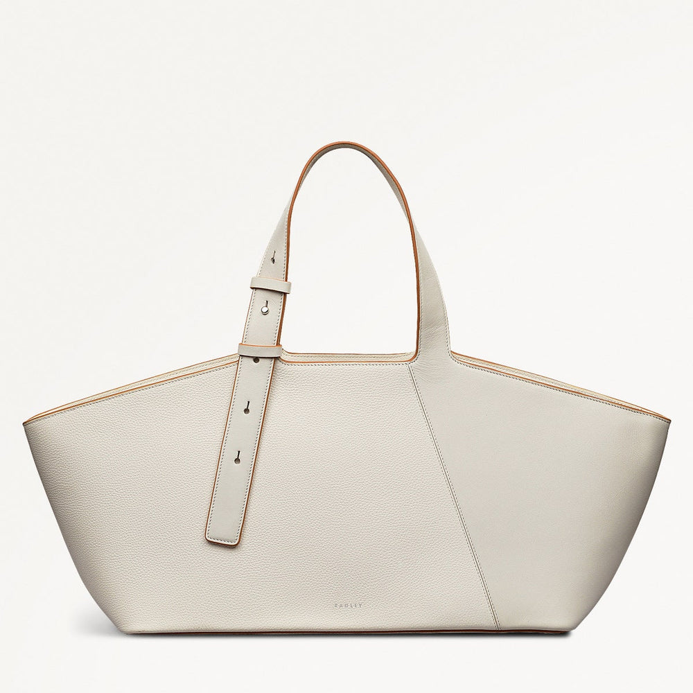 Freda Lane Leather Large Ziptop Shoulder Bag in Chalk - 111447