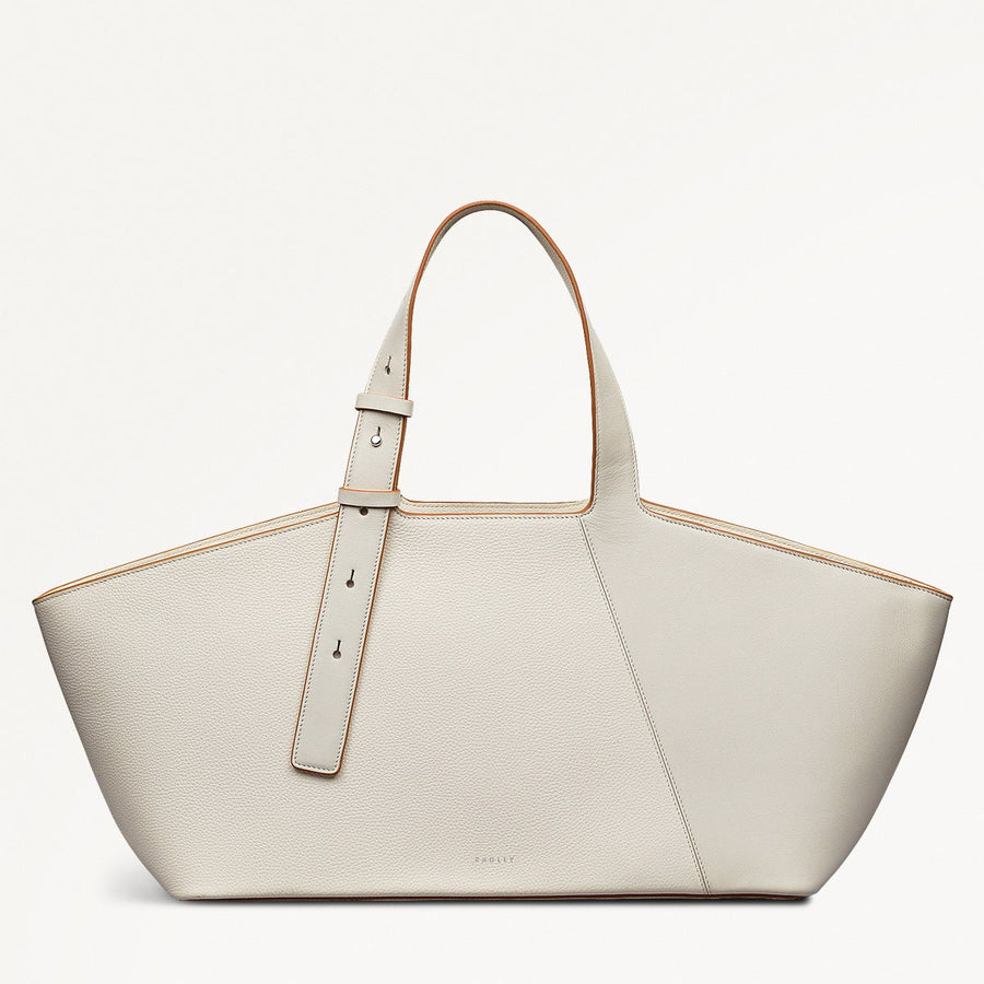 Freda Lane Leather Large Ziptop Shoulder Bag in Chalk - 111447