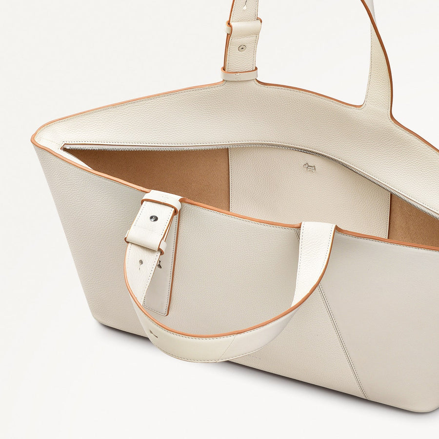 Freda Lane Leather Large Ziptop Shoulder Bag in Chalk - 111447