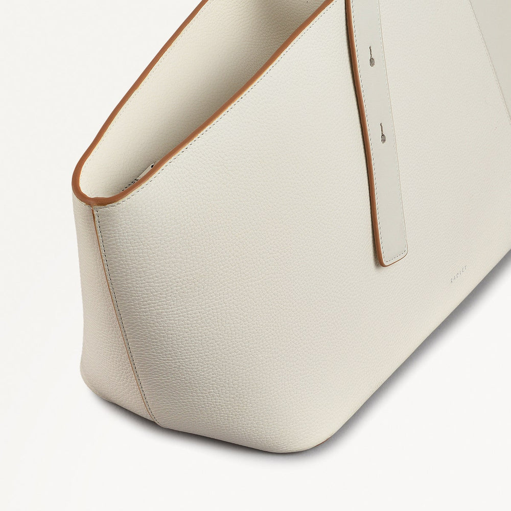 Freda Lane Leather Large Ziptop Shoulder Bag in Chalk - 111447