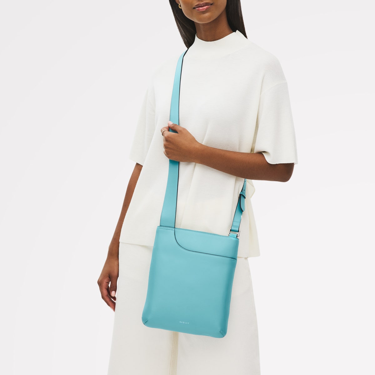 Pockets Leather Medium Ziptop Cross Body Bag in Maldives - 111449