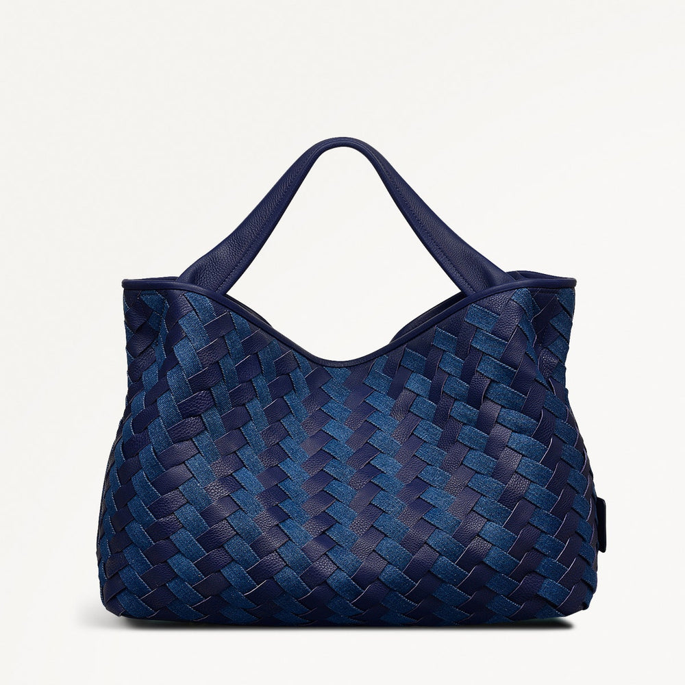 Devonshire Row Leather Large Open Top Grab Bag in Evenfall - 111454