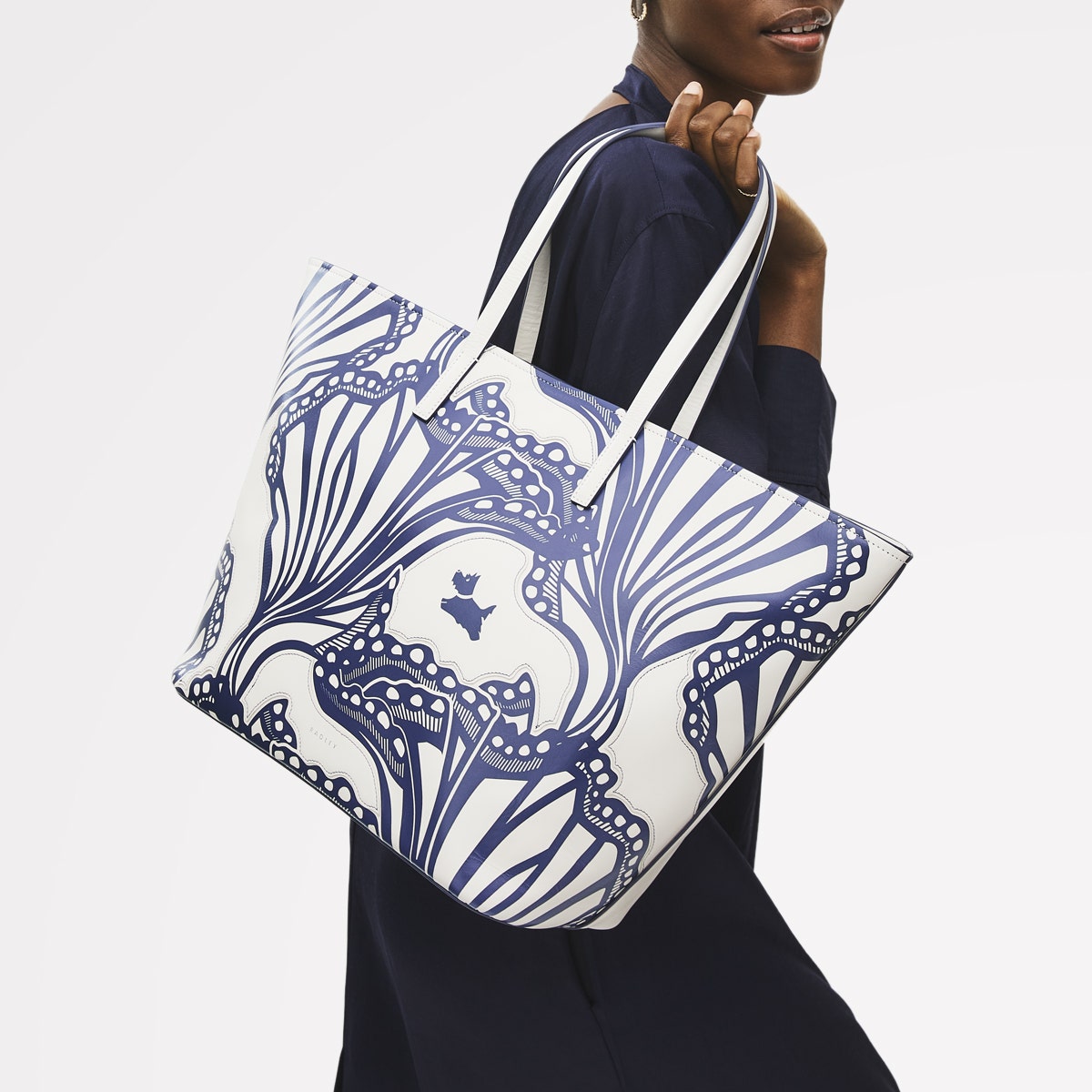 Under The Sea Leather Large Open Top Tote Bag in Chalk - 111455