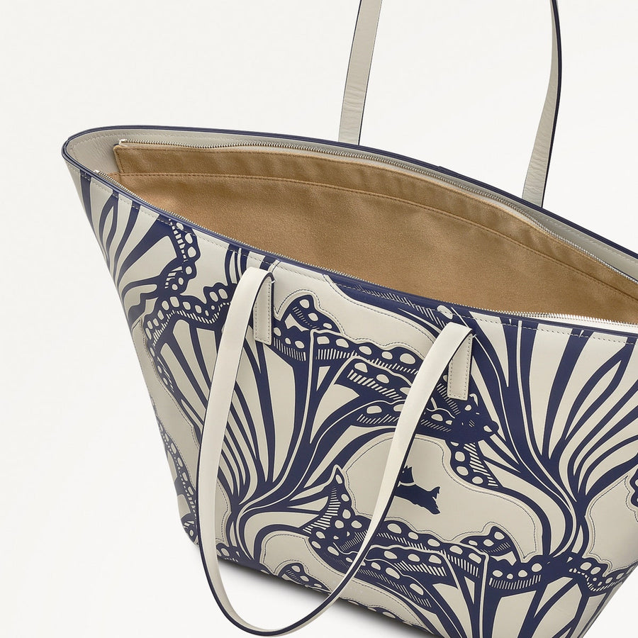 Under The Sea Leather Large Open Top Tote Bag in Chalk - 111455