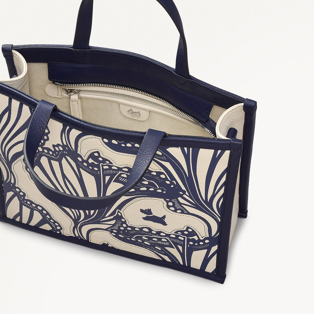 Under The Sea Leather Small Ziptop Grab Bag in Chalk - 111456