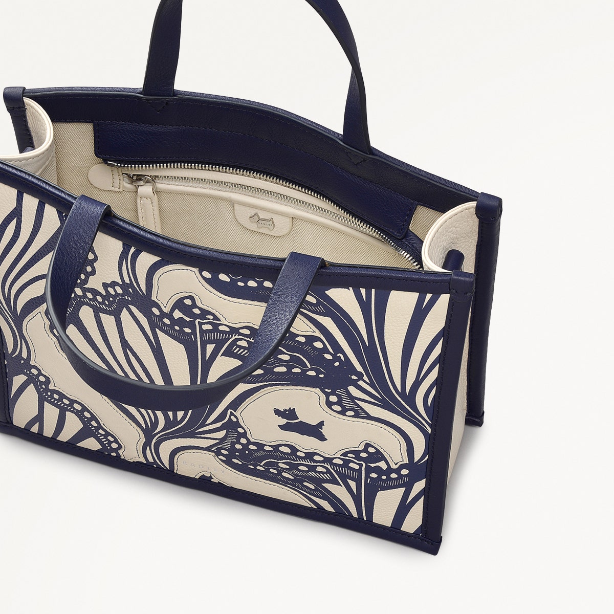 Under The Sea Leather Small Ziptop Grab Bag in Chalk - 111456