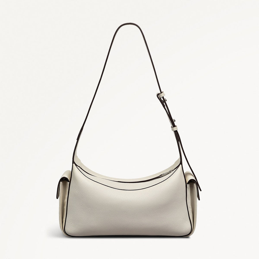 The Fitzrovia Leather Small Ziptop Shoulder Bag in Chalk - 111462