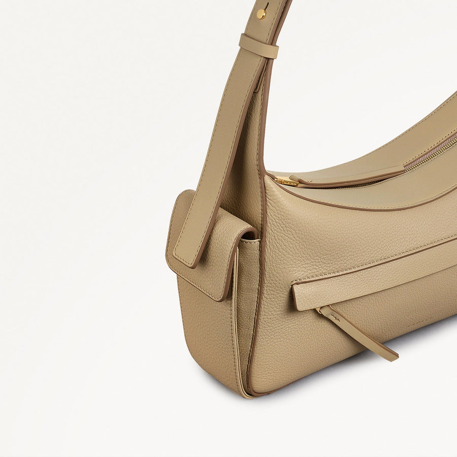 The Fitzrovia Leather Small Ziptop Shoulder Bag in Stone - 111463