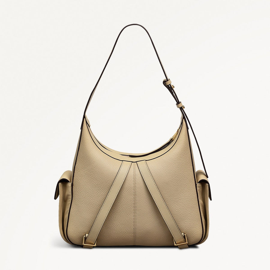 The Fitzrovia Leather Small Ziptop Backpack in Stone - 111465
