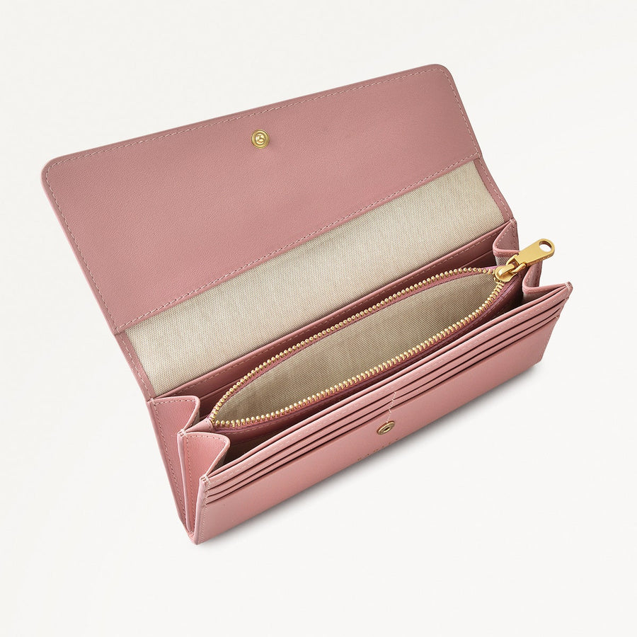 The Kensal Leather Large Flapover Wallet in French Rose - 111514