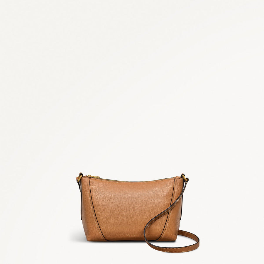 Kendal Terrace Leather Small Ziptop Cross Body Bag in Dark Butter - 111560