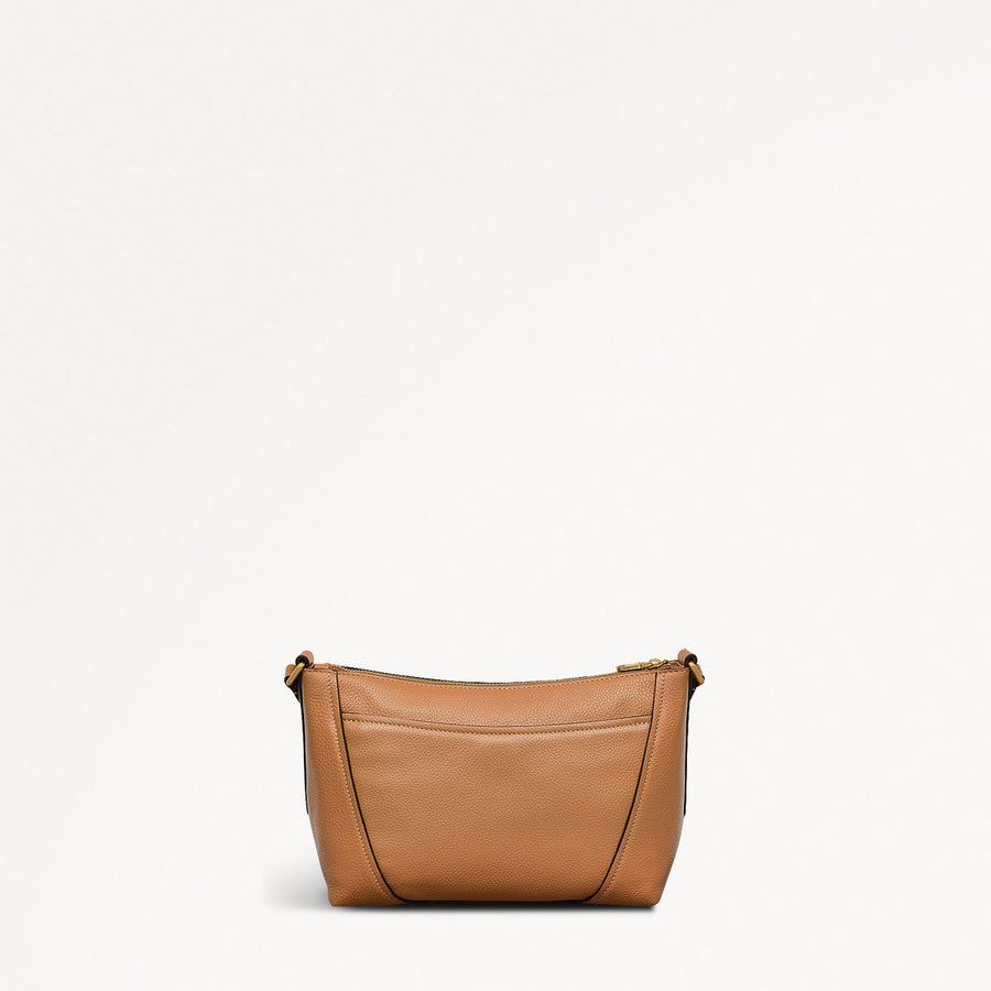 Kendal Terrace Leather Small Ziptop Cross Body Bag in Dark Butter - 111560