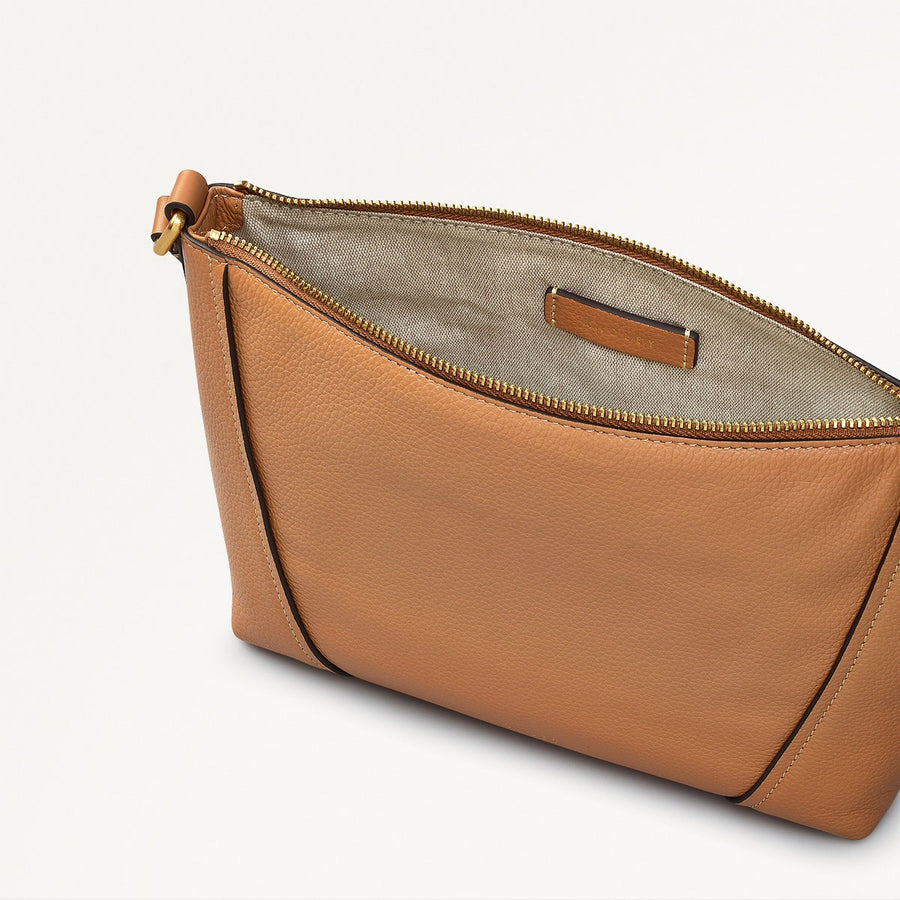 Kendal Terrace Leather Small Ziptop Cross Body Bag in Dark Butter - 111560