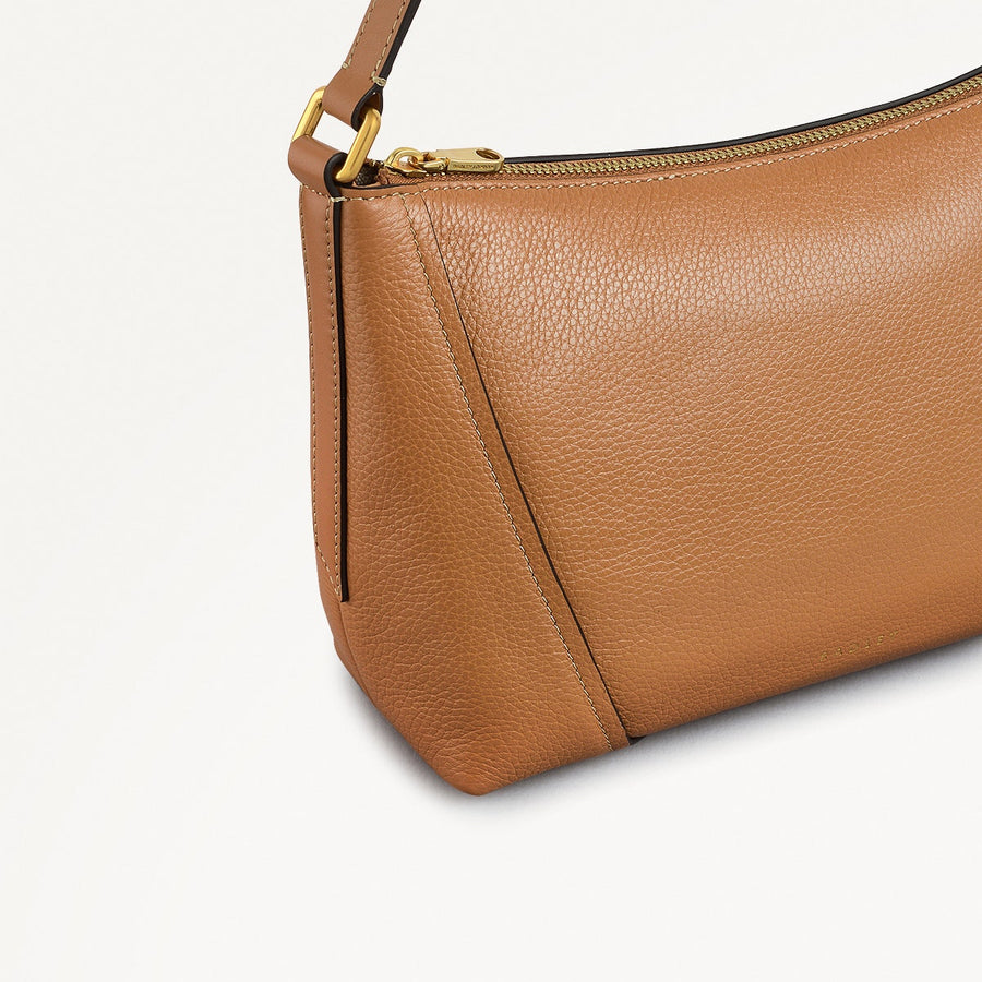 Kendal Terrace Leather Small Ziptop Cross Body Bag in Dark Butter - 111560