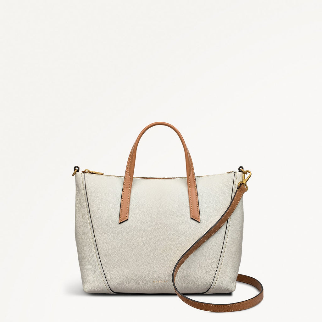 Kendal Terrace Leather Medium Ziptop Grab Bag in Chalk - 111563