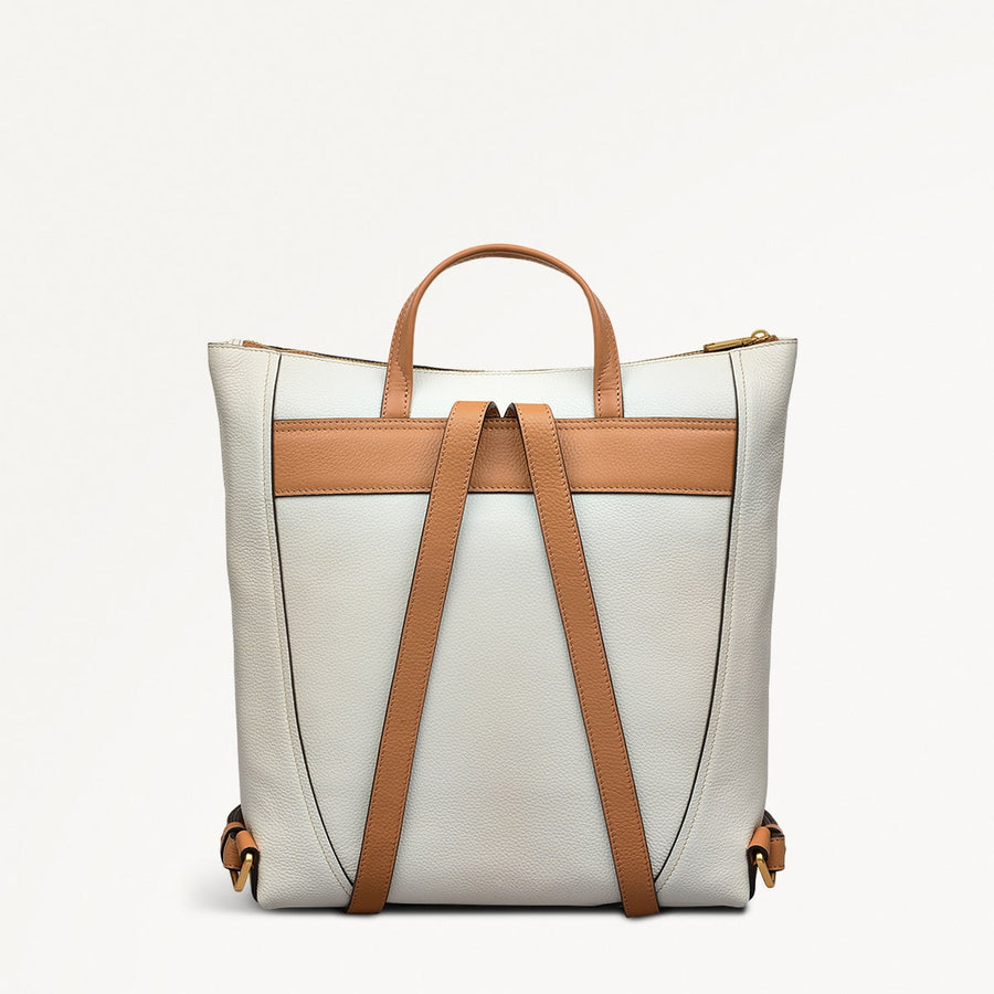 Kendal Terrace Leather Medium Ziptop Backpack in Chalk - 111566