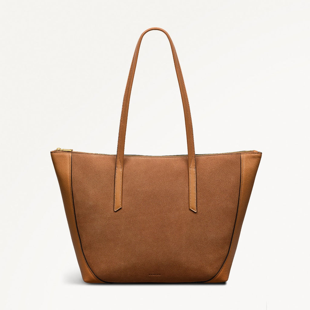 Kendal Terrace Leather Large Ziptop Tote Bag in Dark Butter - 111568